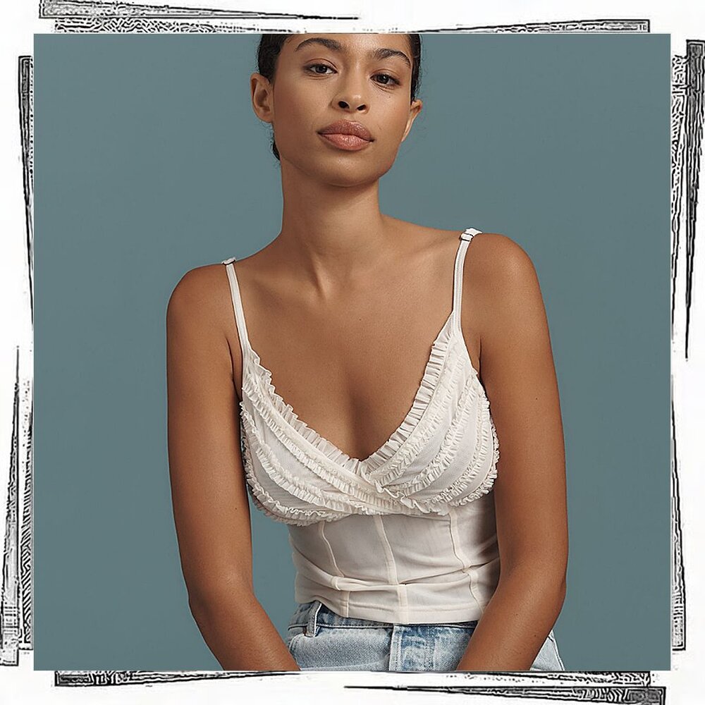 NWT: White Seamed Ruffle Tank Top (S) by Pilcro